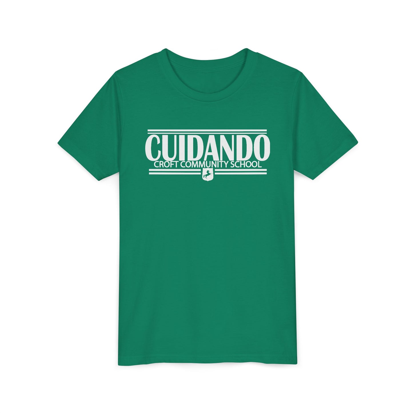 Cuidando white lettering green t shirt