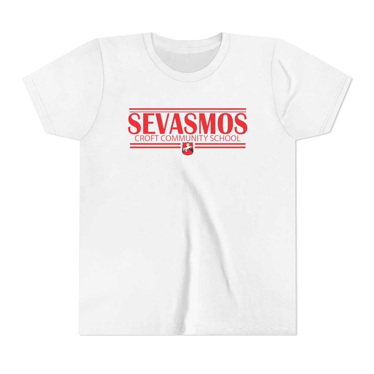 Sevasmos red lettering white t shirt