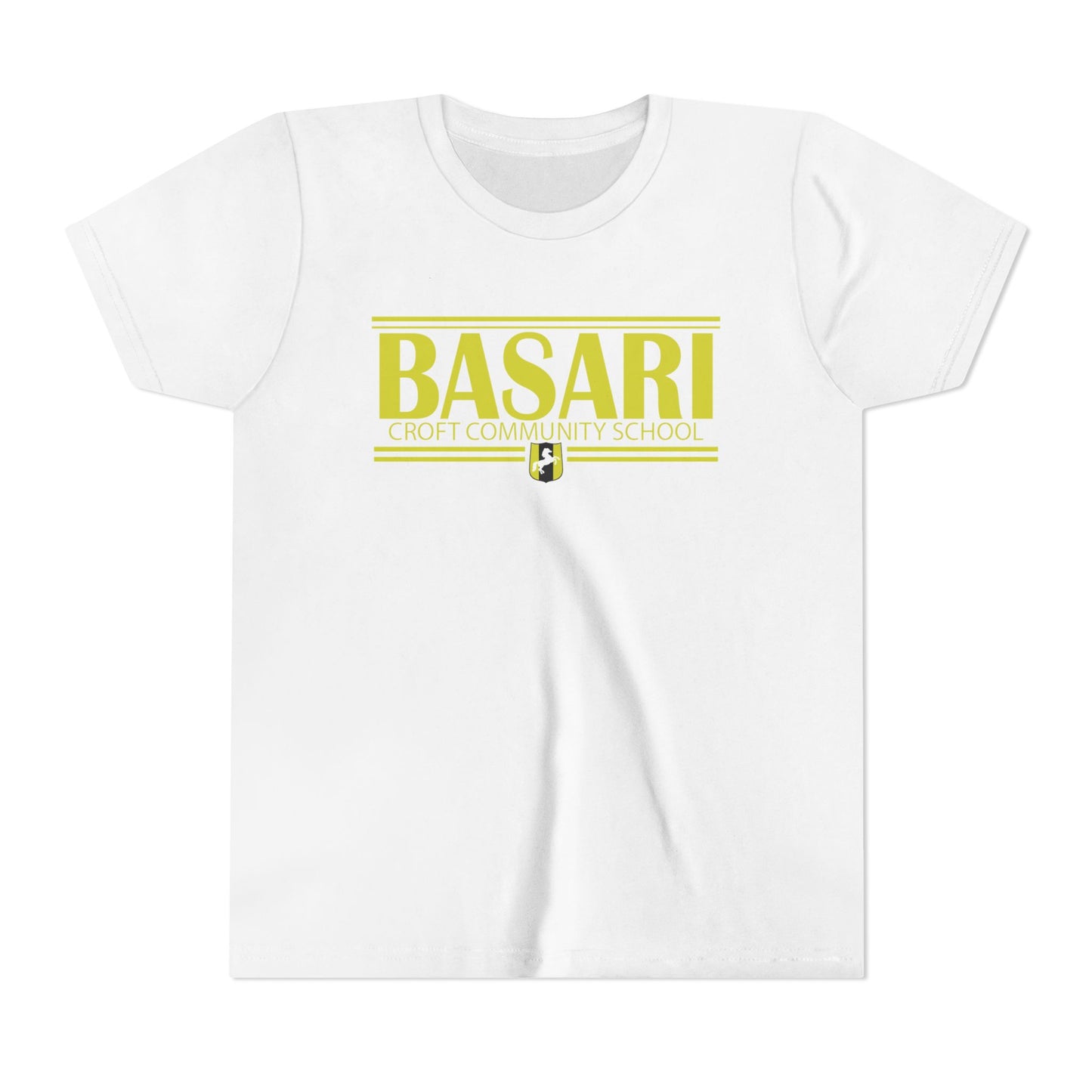 Basari yellow lettering white t shirt