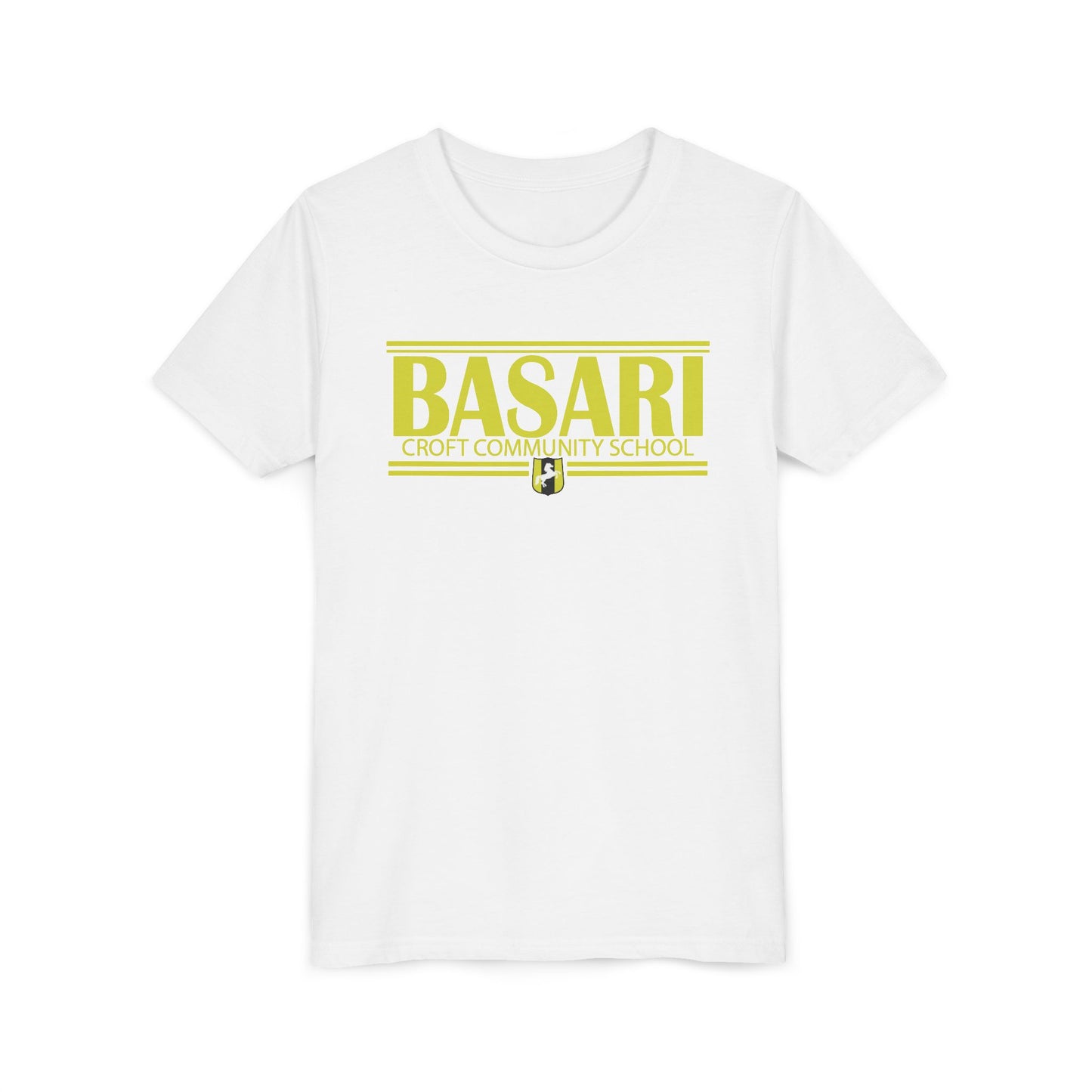 Basari yellow lettering white t shirt