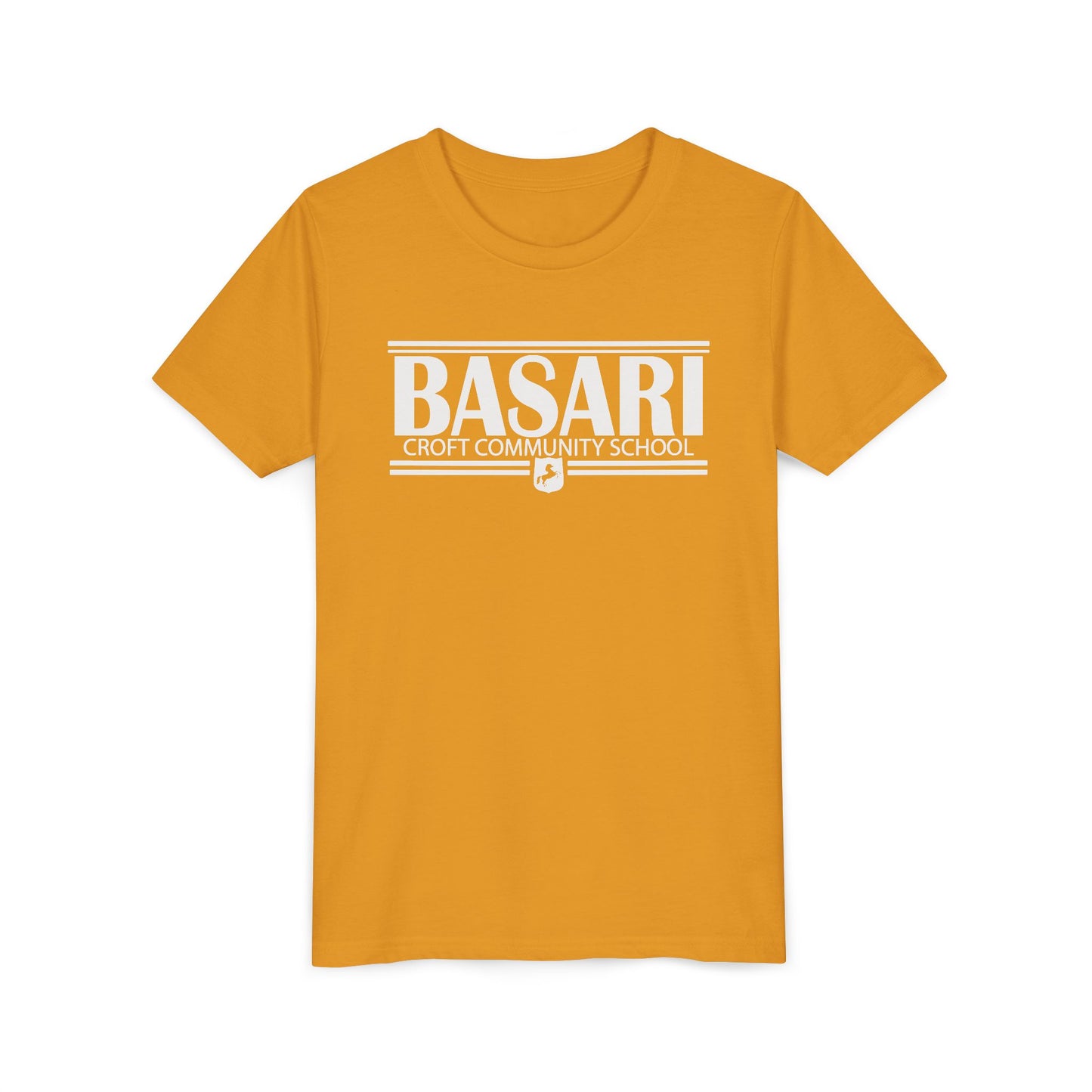 Basari white lettering yellow t shirt