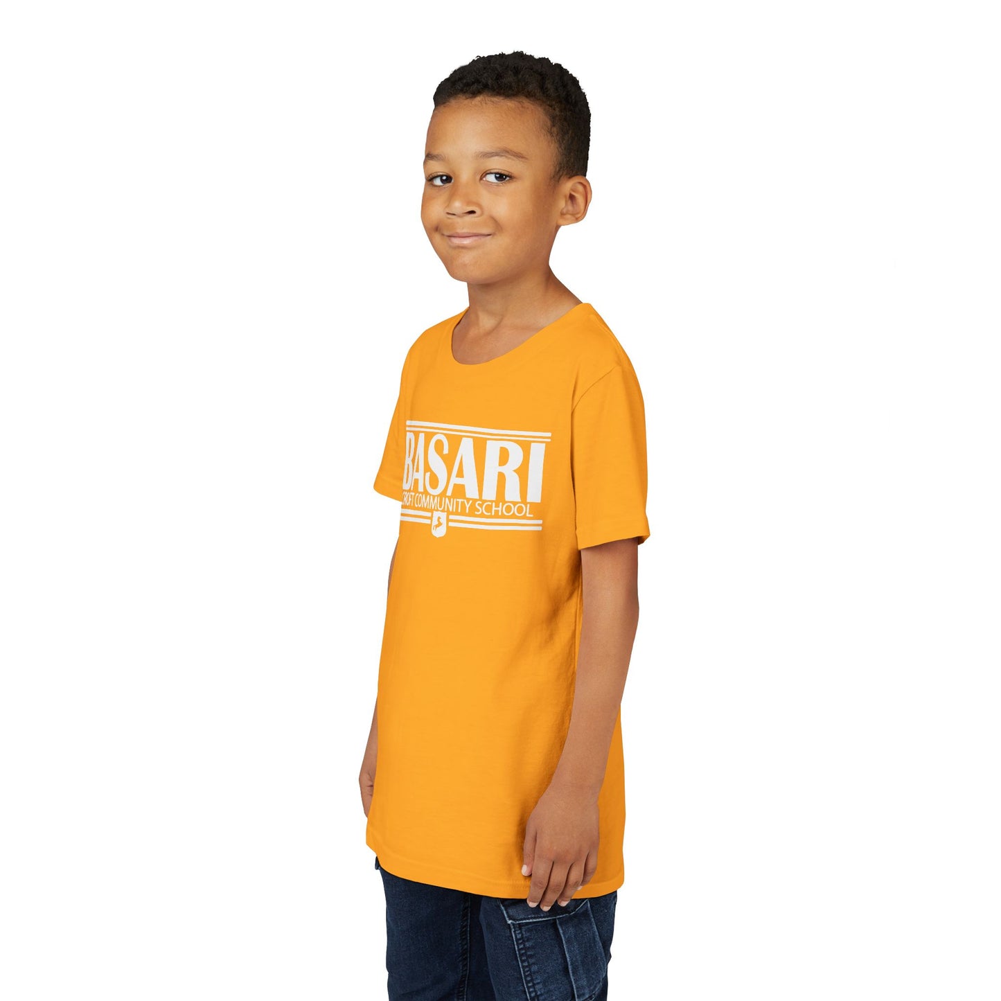 Basari white lettering yellow t shirt