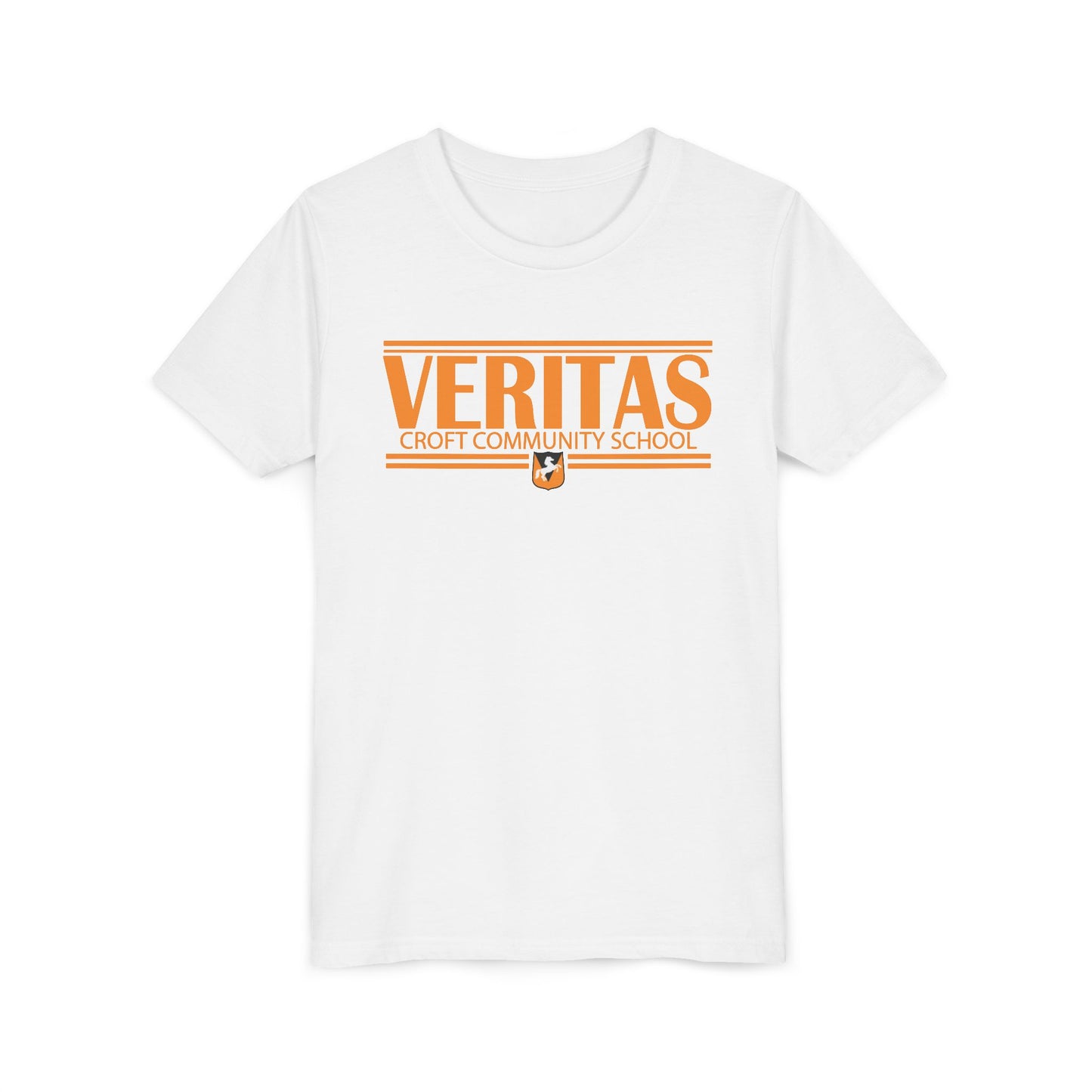 Veritas orange lettering white t shirt
