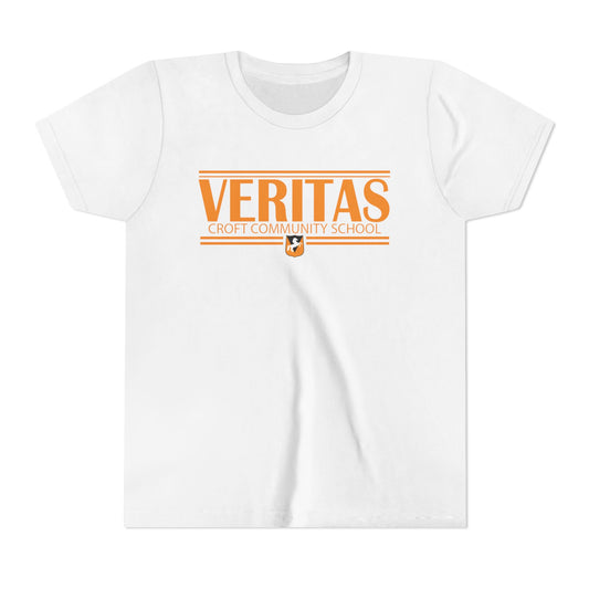 Veritas orange lettering white t shirt