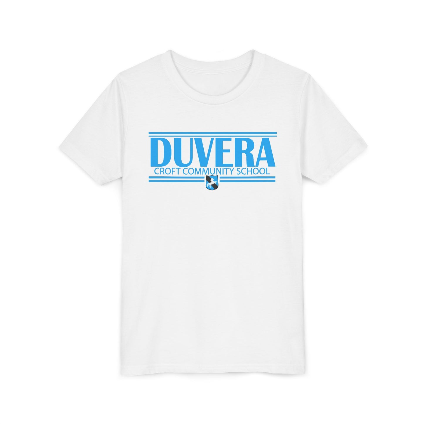Duvera blue lettering white t shirt