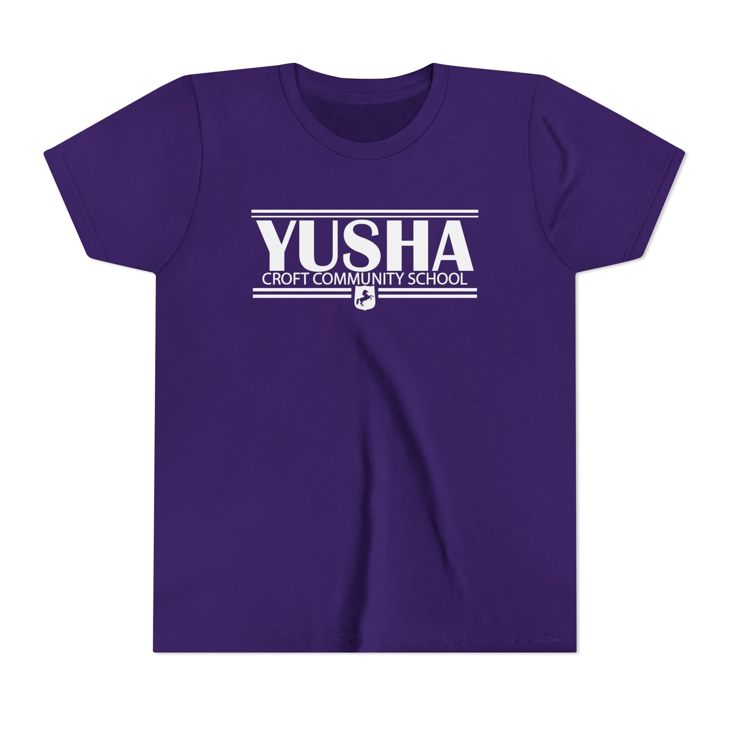 Yusha white lettering purple t shirt
