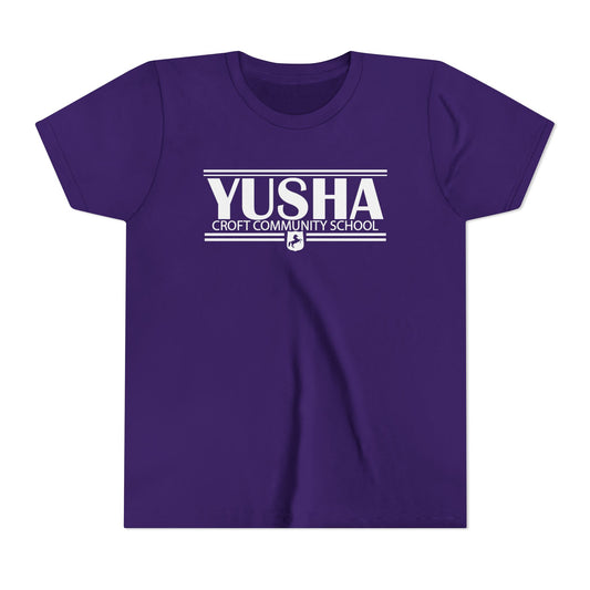 Yusha white lettering purple t shirt