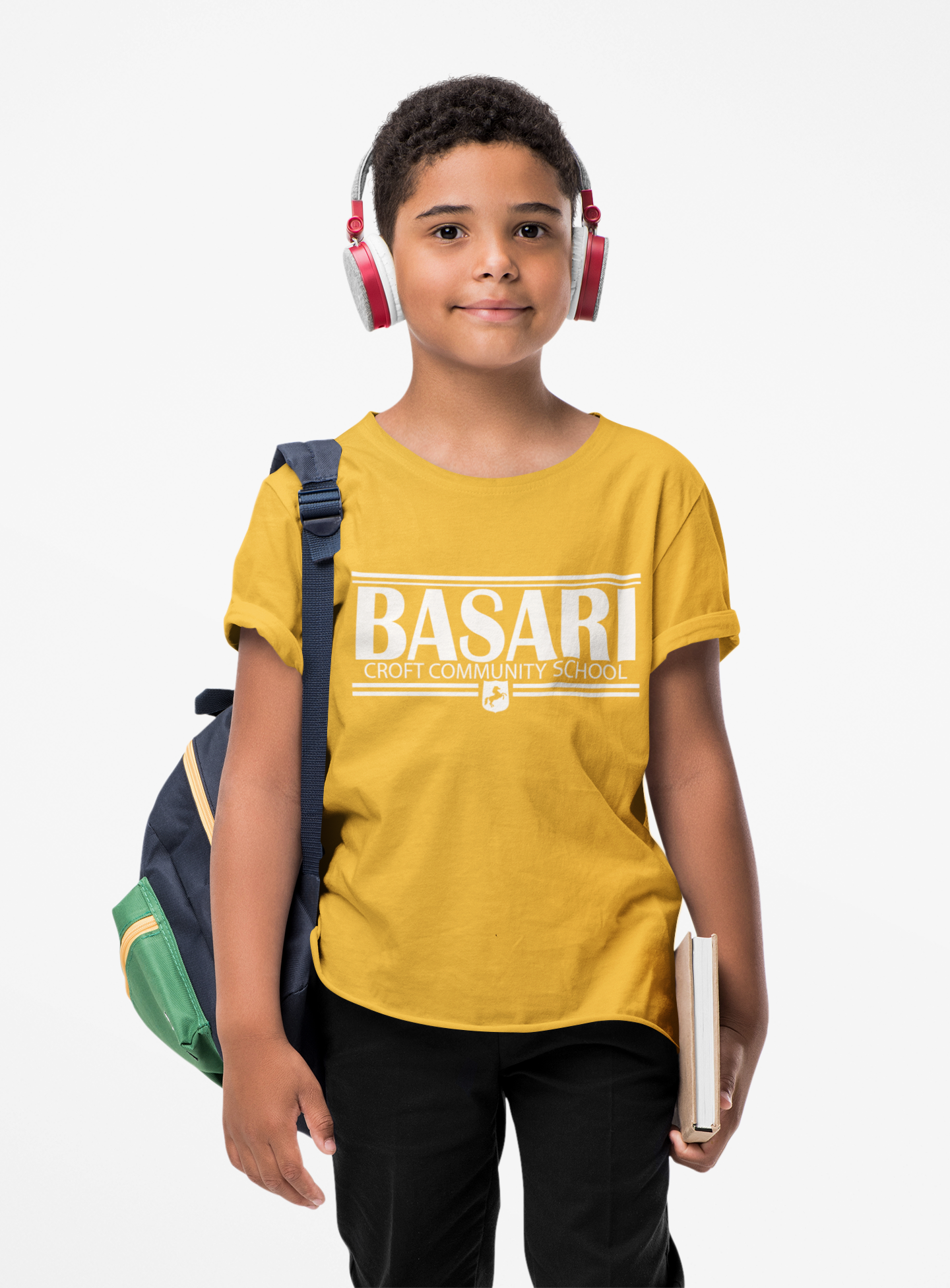 Basari white lettering yellow t shirt