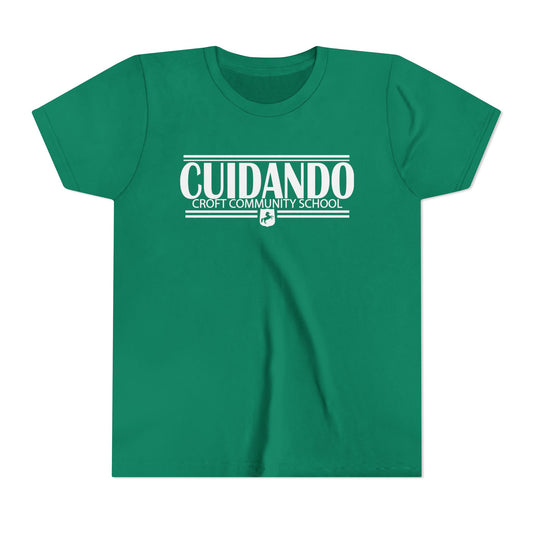 Cuidando white lettering green t shirt