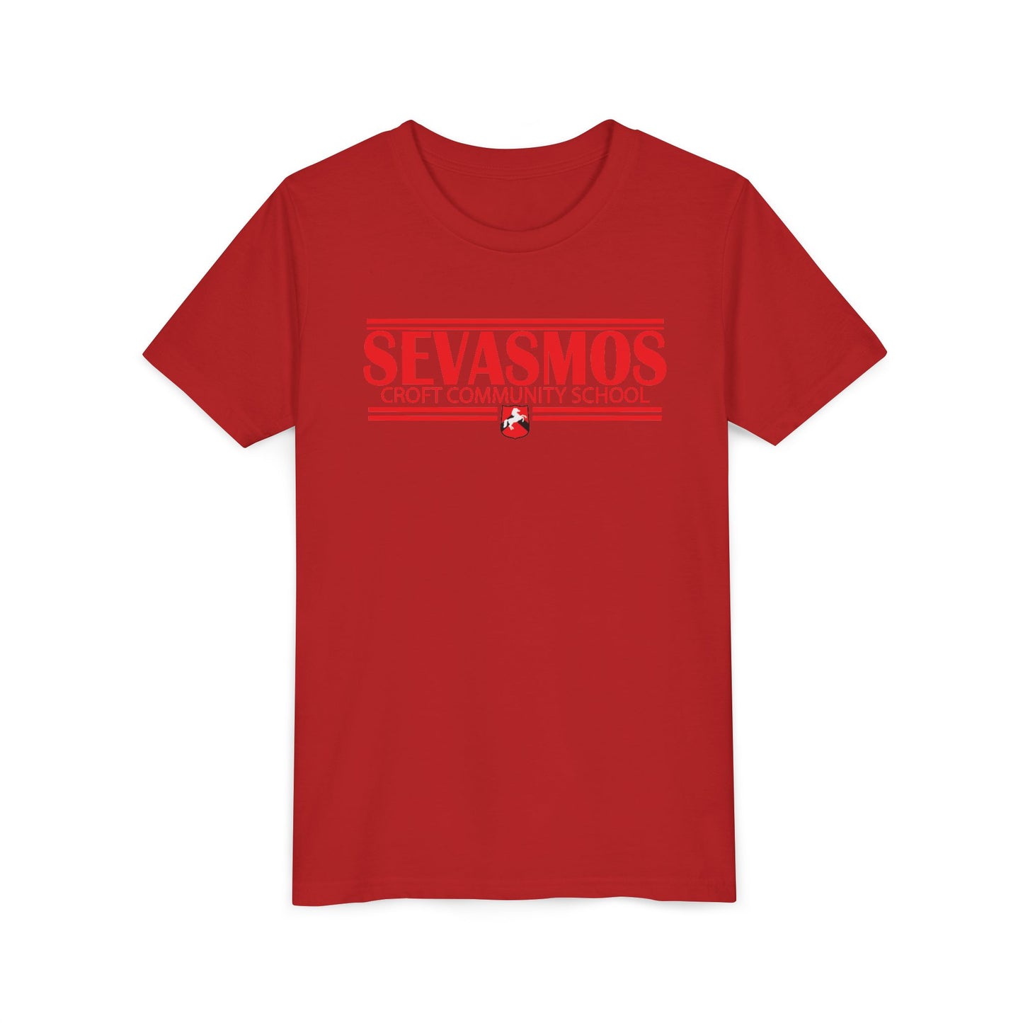 Sevasmos red lettering white t shirt