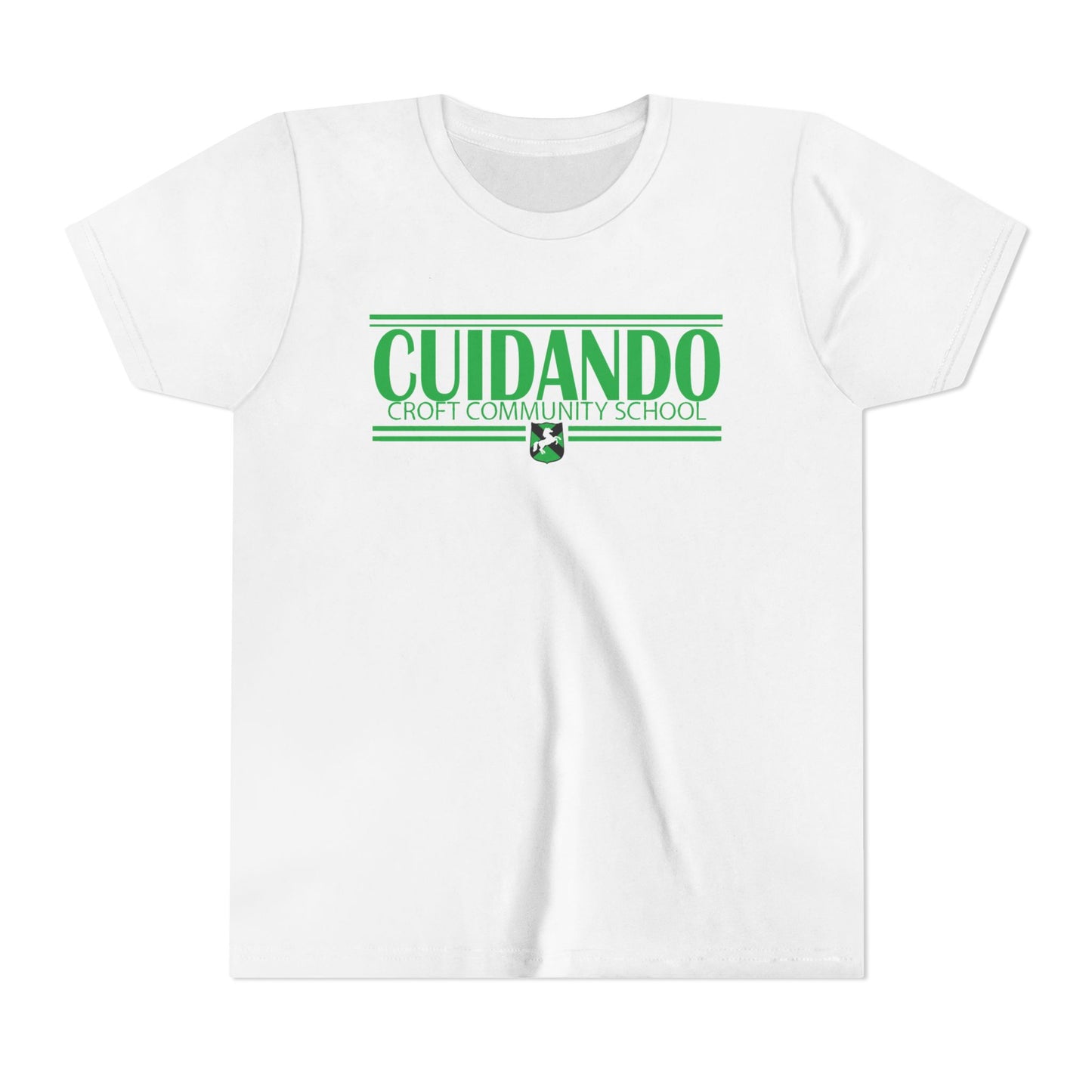 Copy of Cuidando green lettering white t shirt