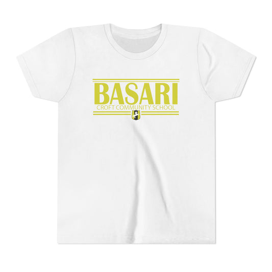 Basari yellow lettering white t shirt